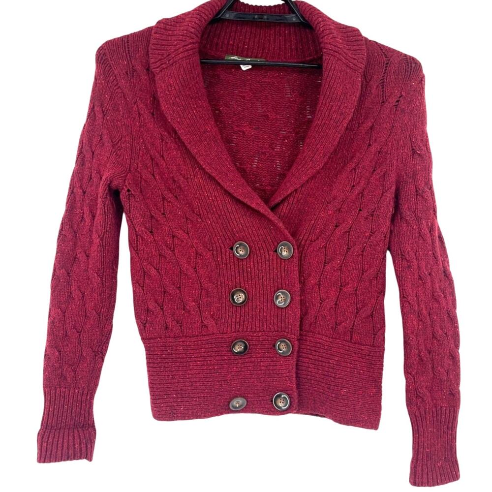 Eddie Bauer Cable Knit Angora Blend Cardigan Womens Sweater Sz SP Preppy Cottage